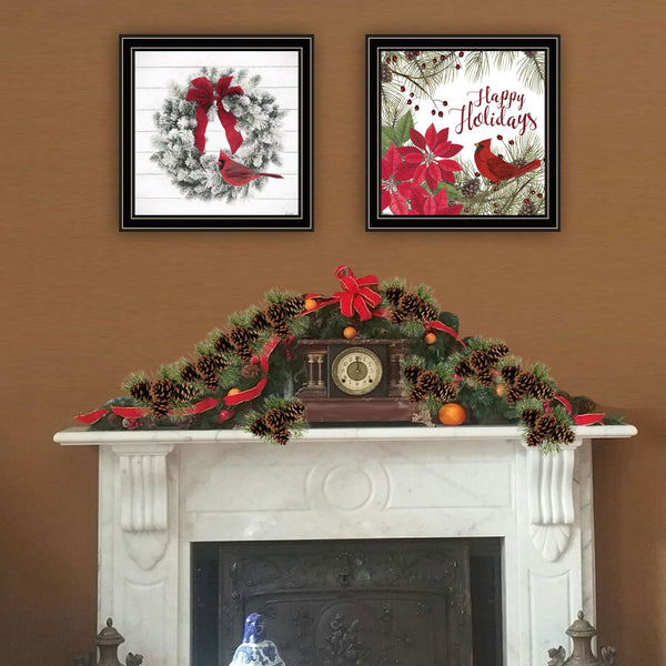 English Elm Trendy Decor 4u Cardinal Wreath Folk Art Two Piece Black Framed Print Set B067P256620