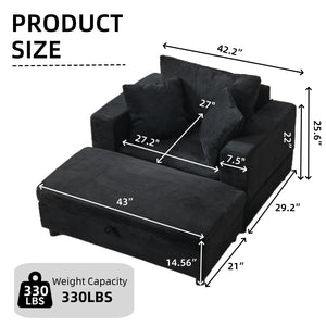English Elm Chaise Lounge Chair With Removable Ottoman - Modern Upholstered Sofa Bed For Living Room & Bedroom Comfort W1170P353044