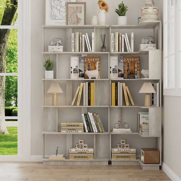 English Elm Set of 2 Modular Corner Bookcases L Shaped and I Space Saving Home Office Shelving Light Grey W2899S00005