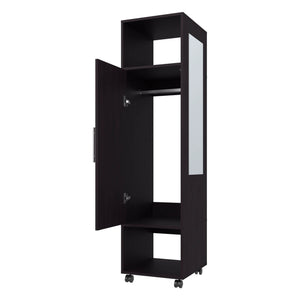 English Elm Wenge 1-Door Wardrobe with Mirror and Open Shelves, Melamine Closet for Stylish Organized Bedrooms B062P227645