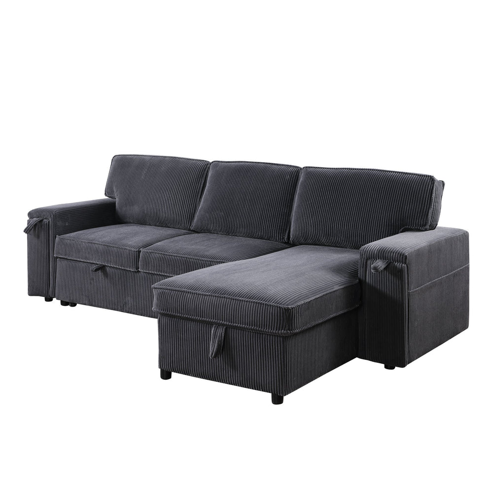English Elm U_STYLE Chenille Upholstery Sleeper Sectional Sofa with Pull-Out Bed, Chaise Storage & Comfort Gray W1099S00168