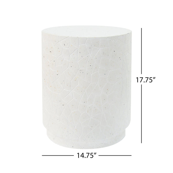 English Elm Outdoor Terrazzo Concrete Drum Table Artisan Speckled Accent for Patio Lounge N773P205008W