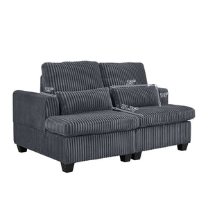 English Elm Fluffy Corduroy Convertible Loveseat Modular Lounge Chair for Bedroom or Apartment Dark Gray W3705S00017