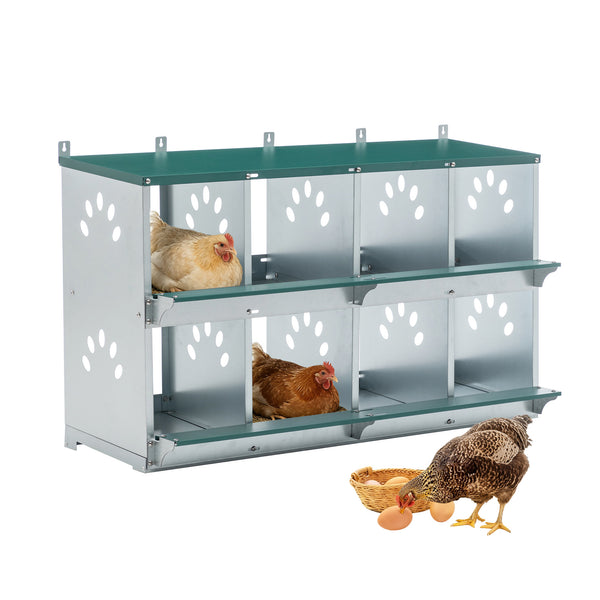 English Elm 8 Compartment Galvanized Steel Hen Nesting Unit Wall Mount Coop with Roll Forward Egg Tray W1422P246453