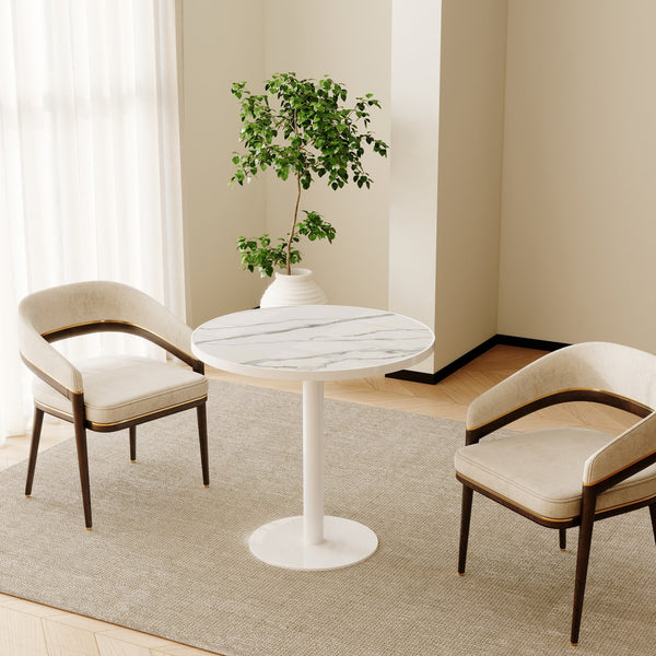 English Elm Round Bistro Dining Table Faux Marble Tulip Base Compact Cafe Style for Small Spaces W3316P457539