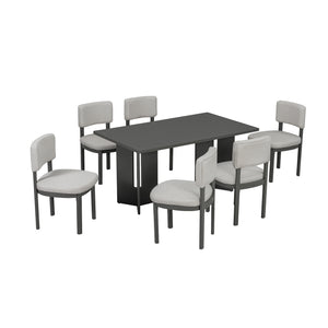 English Elm Trexm Farmhouse Six Seat Dining Set Oak Veneer Distressed Table Upholstered Chairs Gray ST000153AAE