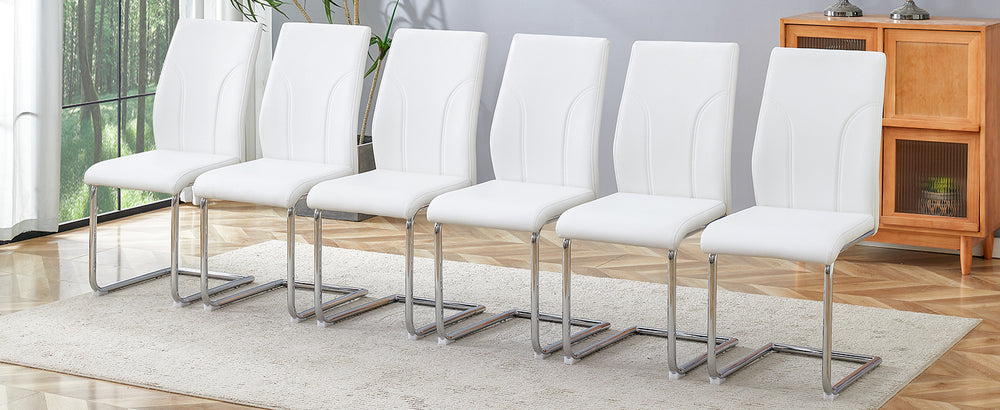 English Elm Set of 6 PU Dining Chairs with High Backrest, Waterproof Upholstery, Sturdy Legs for Kitchens & Cafes W1151P203803