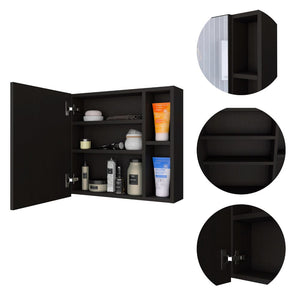 English Elm Medicine Mirrored Wall Cabinet with Raised Top, Modular External Shelves & Three Interior Shelves for Organized Storage and Stylish Bathroom Functionality Black 23.62 L x 19.68 W x 5.91 H B097133142