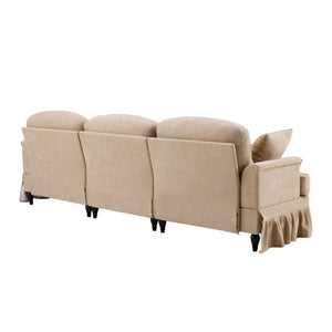 English Elm 103.15'' Chenille L-shaped Sectional Sofa with Detachable Pleated Skirt and Ottoman Khaki W3612S00045
