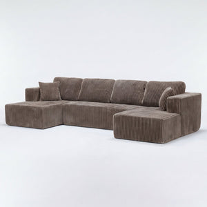 English Elm U Shape Modular Sectional Sofa Corduroy Upholstered Minimalist Living Room Couch Khaki W1919S00017