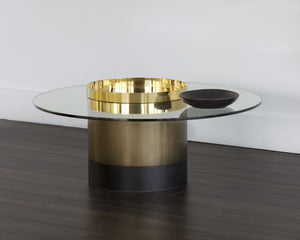 Sunpan Haru Coffee Table – Captivating Contemporary Design with Gold & Brown Stainless Steel Base and Glass Top