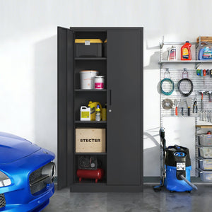 English Elm 72"h Steel Locking Storage Cabinet 4 Adjustable Shelves Powder Coated Garage Office W2735P457281