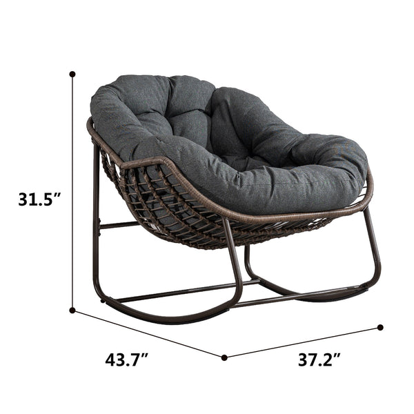 English Elm Outdoor Wicker Egg Rocking Chair Oversized Sculpted Rattan Lounge Porch Patio W640P395695