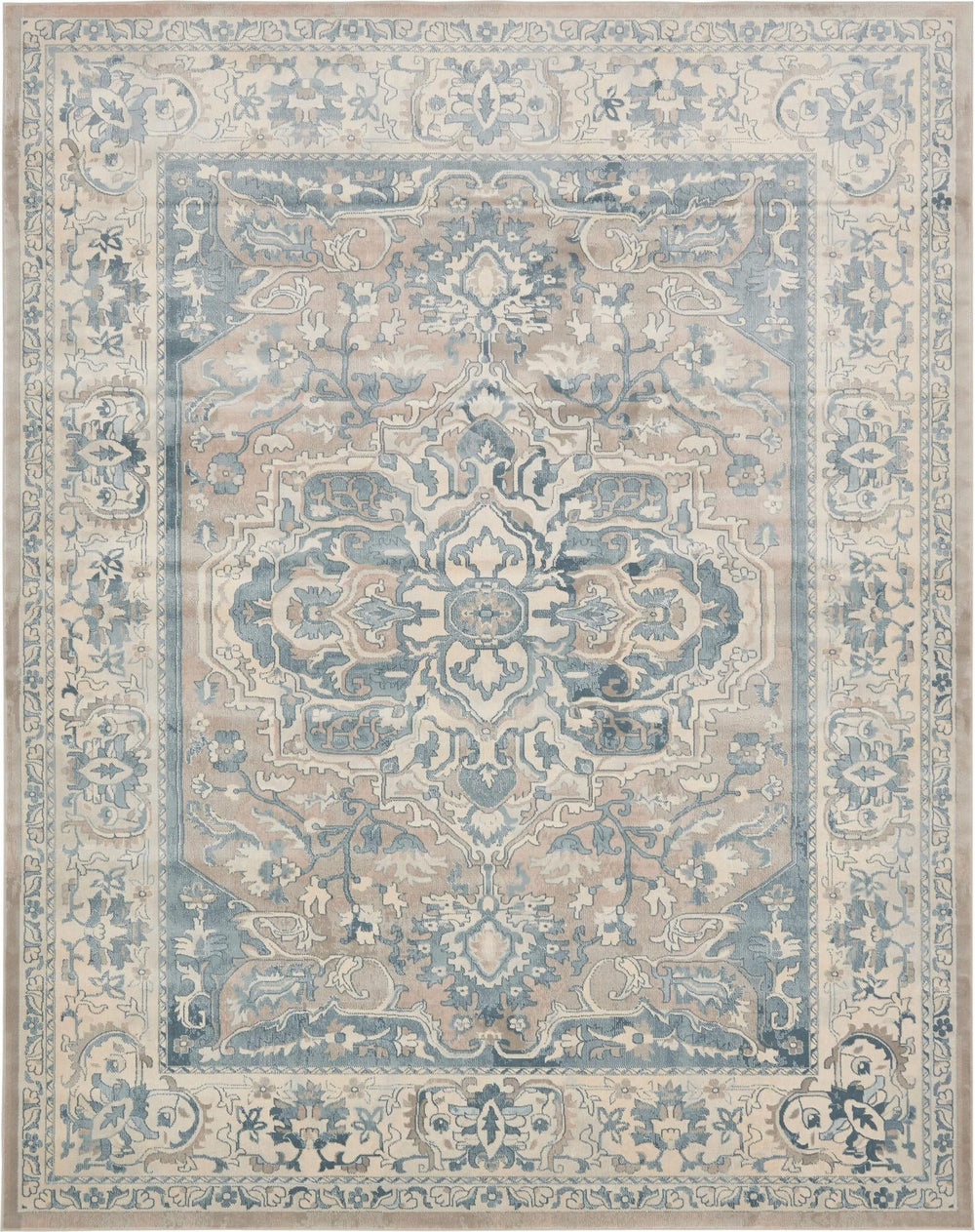 Unique Loom Paris Louisa Machine Made Border Rug Dark Gray, Beige/Blue/Cream/Light Blue/Light Brown 8' 0" x 8' 0"