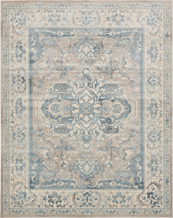 Unique Loom Paris Louisa Machine Made Border Rug Dark Gray, Beige/Blue/Cream/Light Blue/Light Brown 8' 0" x 10' 0"