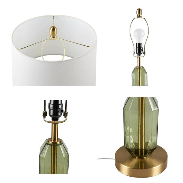 English Elm Faceted Glass Table Lamp with Gold Accents, Sculpted Faceted Base, 26.5"H Statement Lighting Green 17.25 L x 16 W x 16 H B035P264525