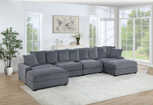 English Elm Contemporary 6-Piece Modular Sectional Set In Dark Gray - Plush Corduroy Couch With Ottomans & Chairs B011S01158