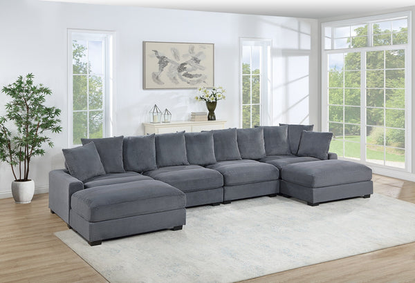 English Elm Contemporary 6-Piece Modular Sectional Set In Dark Gray - Plush Corduroy Couch With Ottomans & Chairs B011S01158