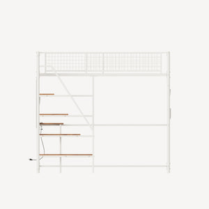 English Elm Black Metal Loft Bed with Built-in Desk Rgb Led Lighting and Charging Station White W1671S00005
