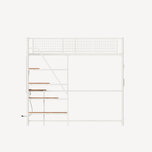 English Elm Black Metal Loft Bed with Built-in Desk Rgb Led Lighting and Charging Station White W1671S00005