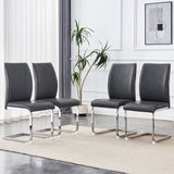 English Elm Luxury Simple Arch Chair - Set Of 4 Dark Gray Pu Material High Resilience Dining Chair With Arched Metal Silver Leg.Crazy Horse Texture Pu Dining Chairs.