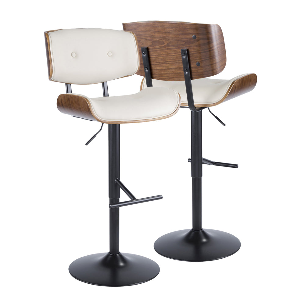 English Elm Mid-century Modern Swivel Barstools Tufted Faux Leather Bentwood Set of Two B202S00950