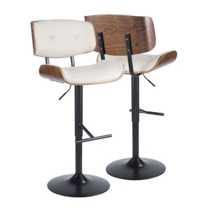 English Elm Mid-century Modern Swivel Barstools Tufted Faux Leather Bentwood Set of Two B202S00950