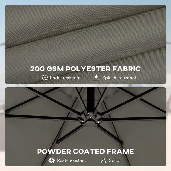 English Elm Large Offset Cantilever Patio Umbrella with 360 Rotation Tilt and Uv Protection Gray T3971P466709