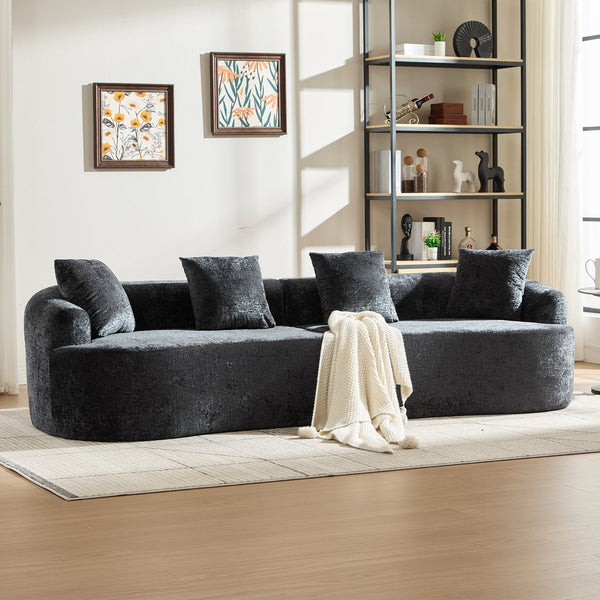 English Elm Curved Chenille Loveseat with Memory Foam Cushions for Compact Living Spaces Black W2915S00081