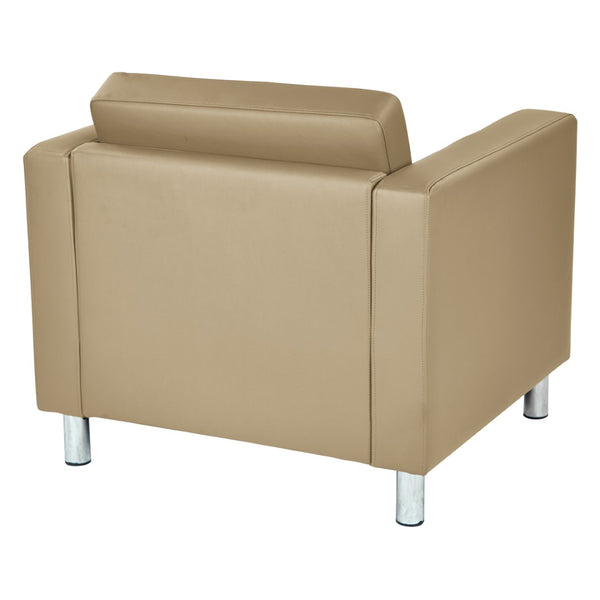 OSP Home Furnishings Pacific Club Armchair in Faux Leather with Chrome Legs for Modern Living Spaces Buff PAC51-R104