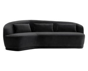 Sunpan Soraya Sofa - Curved Elegance for Modern Living Rooms with Stylish Wooden Frame and Cozy Pillows Shadow Grey
