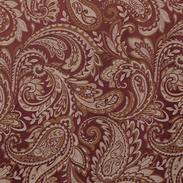 English Elm Jacquard Curtain Panel Pair - Luxurious Paisley Weave In Rich Burnt Red & Gold For Elegant Spaces B03598086