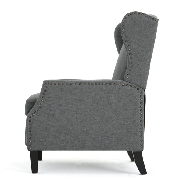 English Elm Christopher Knight Home® - Pushback Recliner Chair with Nailhead Trim and Wingback Design, Plush Fabric Comfort for Living Rooms Charcoal 60760.00CCL