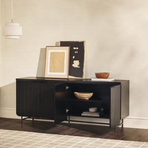 English Elm Walker Edison - Modern Scandi Fluted-Door Sideboard Black — Warp-Resistant MDF, Durable Laminate, Ample Storage, Minimalist Hardware, Versatile Use B185P169180