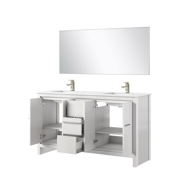English Elm White Double Bath Vanity Set With Cultured Marble Top, Brushed Nickel Faucet & Large Mirror, 64" L B2731S01738-GIGA