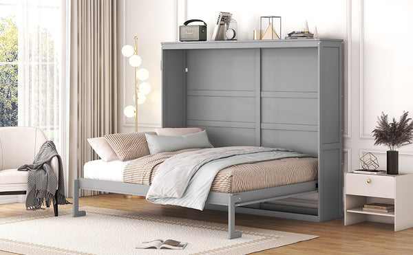 English Elm Queen Murphy Wall Bed with Dual Piston Mechanism Space Saving Mdf Cabinet Frame Gray LP000665AAE-2