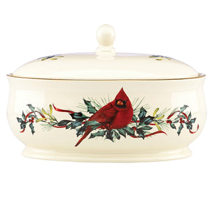 Lenox Winter Greetings Covered Dish Red & Green, IVORY PORCELAIN 870601