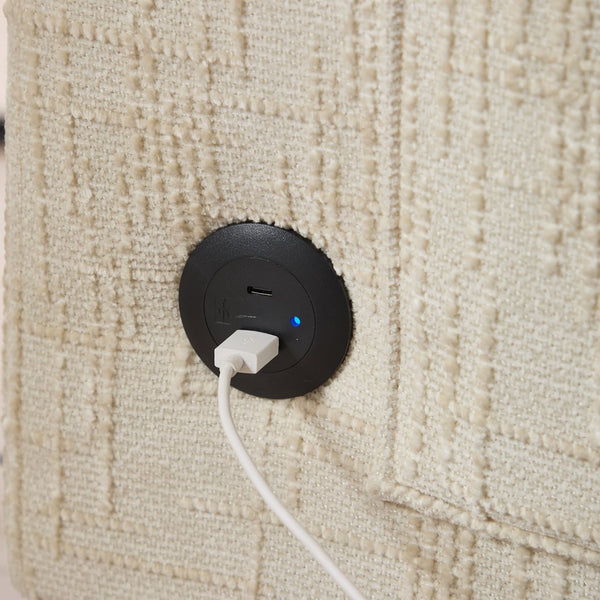 English Elm Modern chenille 2-seater sofa with LED lighting, USB charging, storage pocket, sturdy wood legs Beige W395P318540