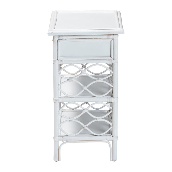 English Elm Bohemian Woven Rattan Nightstand with Geometric Drawer for Organic Bedroom Styling B2750P467859