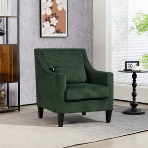 English Elm COOLMORE Modern Accent Chair with Corduroy Upholstery, Solid Wood Frame, Supportive Dual Pillows for Cozy Living Spaces Emerald W395P195360