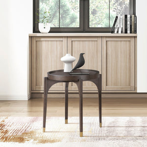 English Elm Dark Round End Table with Gold-Tipped Solid Wood Legs, 24" Dia x 24"H Luxury Living Accent Piece Dark Brown 29 L x 28 W x 8 H B011P351972