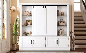 English Elm The Industrial Barn Door Entryway Cabinet with Sliding Rails and 12 Storage Compartments White W1580S00271