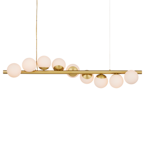 Barcarolle Linear Chandelier - Elegant Brass Fixture with White Globes for Stunning Illumination