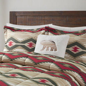 JLA Home Woolrich - Down Southwest-Inspired Comforter Set with Sherpa Bear Pillow, OEKO-TEX, Softspun Flannel Feel Red WR10-3861