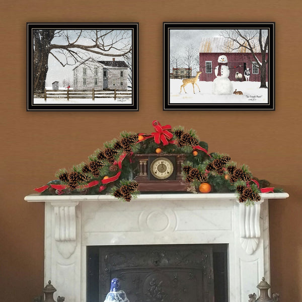 English Elm Trendy Billy Jacobs Pastoral Winter Two Panel Black Framed Art for Living Room B067P255221
