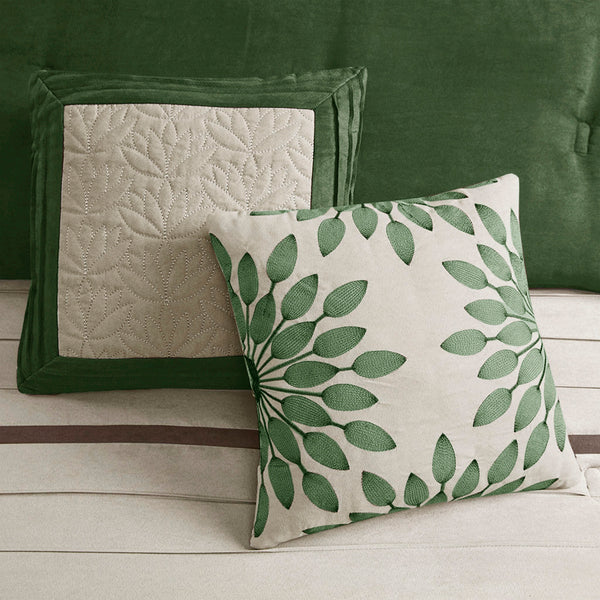 English Elm 7 Madison Park Palmer Pieced Faux Suede Comforter Set Queen — Transitional Soft Microsuede, Embroidered Pillows Green 18.9 L x 13.39 W x 13.39 H B03597219