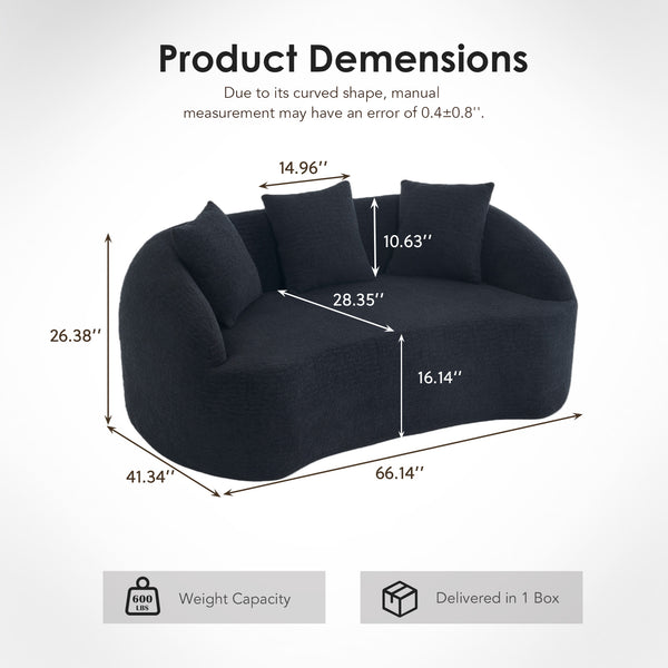 English Elm Ly-049s Curved Chenille Loveseat with Boneless Frame for Modern Living Spaces Black W2231P402442