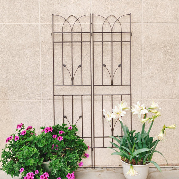 English Elm 4 Pack Powder-coated Metal Garden Trellises Rustproof Climbing Plant Outdoor Support Brown W1586P147459