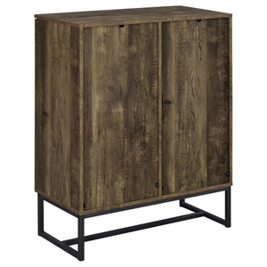 English Elm Sager Rustic Oak 4-Shelf Accent Cabinet with Chevron Pattern and Gunmetal Steel Base for Stylish Storage B062P351426