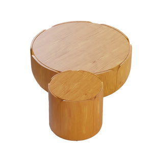 English Elm Round Mgo Drum Coffee Table Set Weatherproof Wood Grain Finish for Patio or Living Room Natural W757S00050